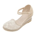 thumbnail image 6 of Espadrilles for Women Sequin Mesh Closed Toe Wedge Sandals Classic Summer Beach Vacation Casual Heels with Ankle Strap Beige Size 7.5, 6 of 6
