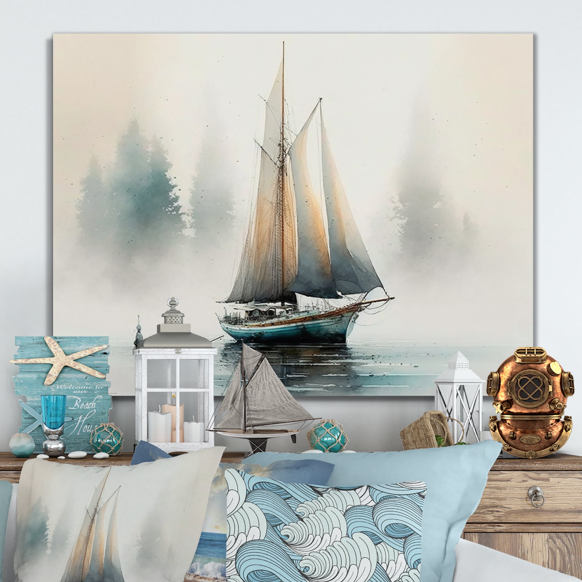 Designart Sailboat Anchored Canvas Wall Art