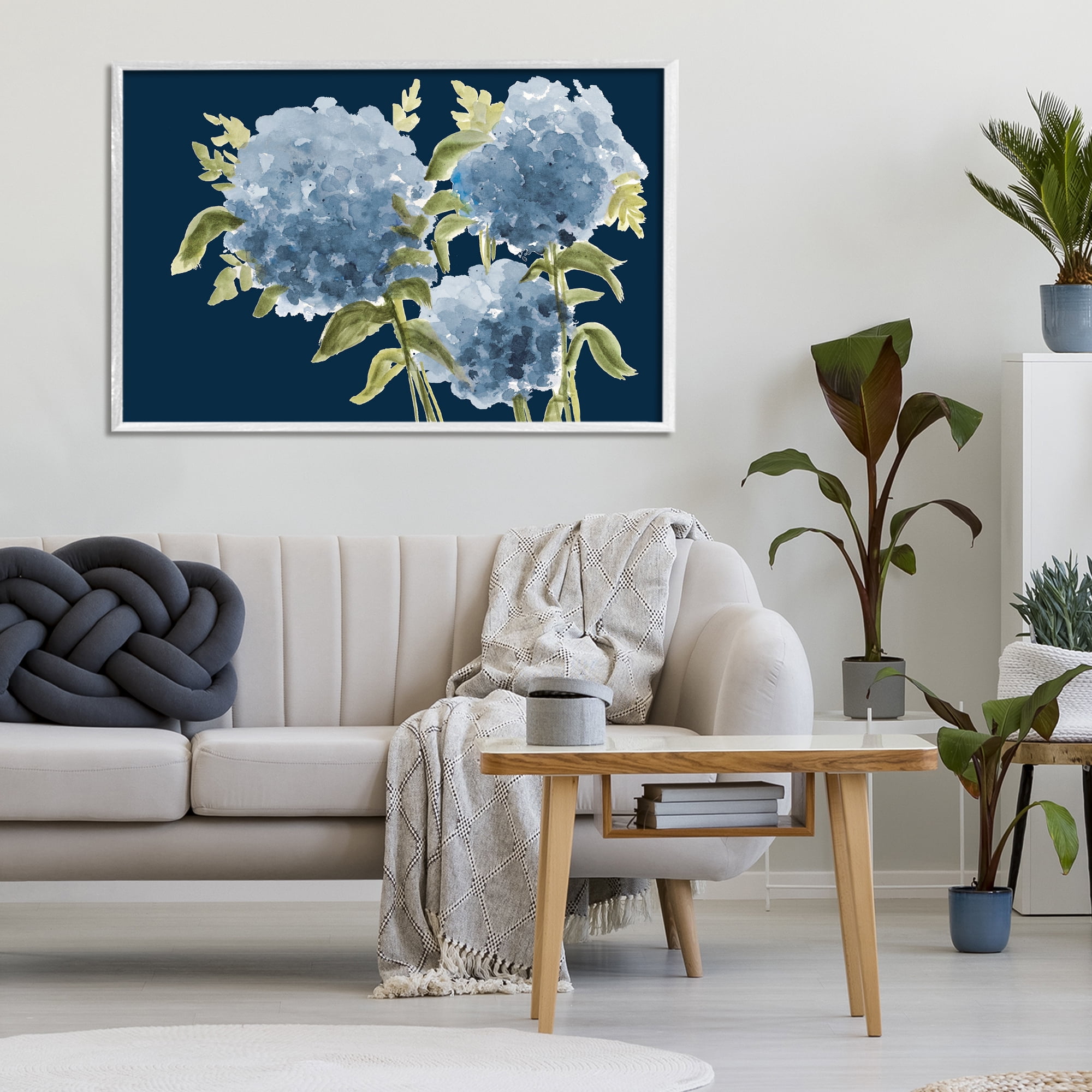 Stupell Industries Blue Hydrangeas on Indigo White Framed Giclee Art, design by Janice Gaynor