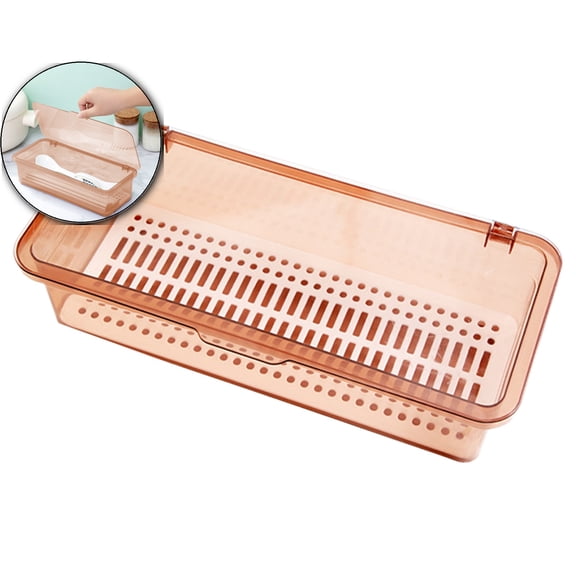 VQPeo Transparent Flip Lid Box, Drainable Cutlery Organizer, Sootproof Kitchen Cage for Chopstick Storage & Tableware Tidying