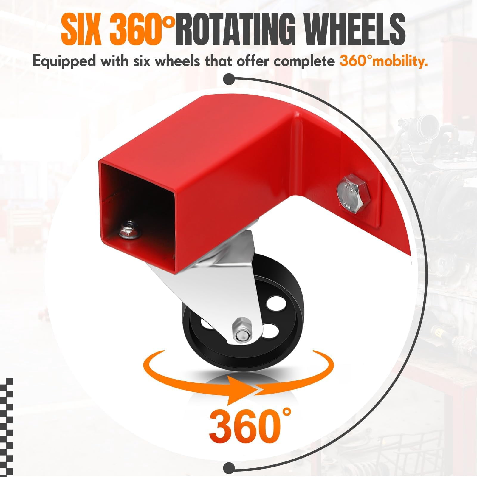 2 Ton Folding Hydraulic Engine Hoist - 4400 lbs Heavy Duty Cherry Picker Shop Crane - Telescopic Boom - 6 Swivel Casters - Adjustable Lift - Red - Without Lifting Gear, Fixed with U-Shaped Iron Piece