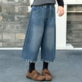 thumbnail image 2 of Zanarzt Girls Baggy Jeans Jeans Retro Tassel Cropped Trousers for Kids Wide Leg Pants Loose Fit Pants Blue,7-8 Years, 2 of 8