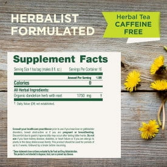 (4 pack) Traditional Medicinals Organic Dandelion Leaf & Root Herbal Tea Bags, 16 Count, 0.99 Oz