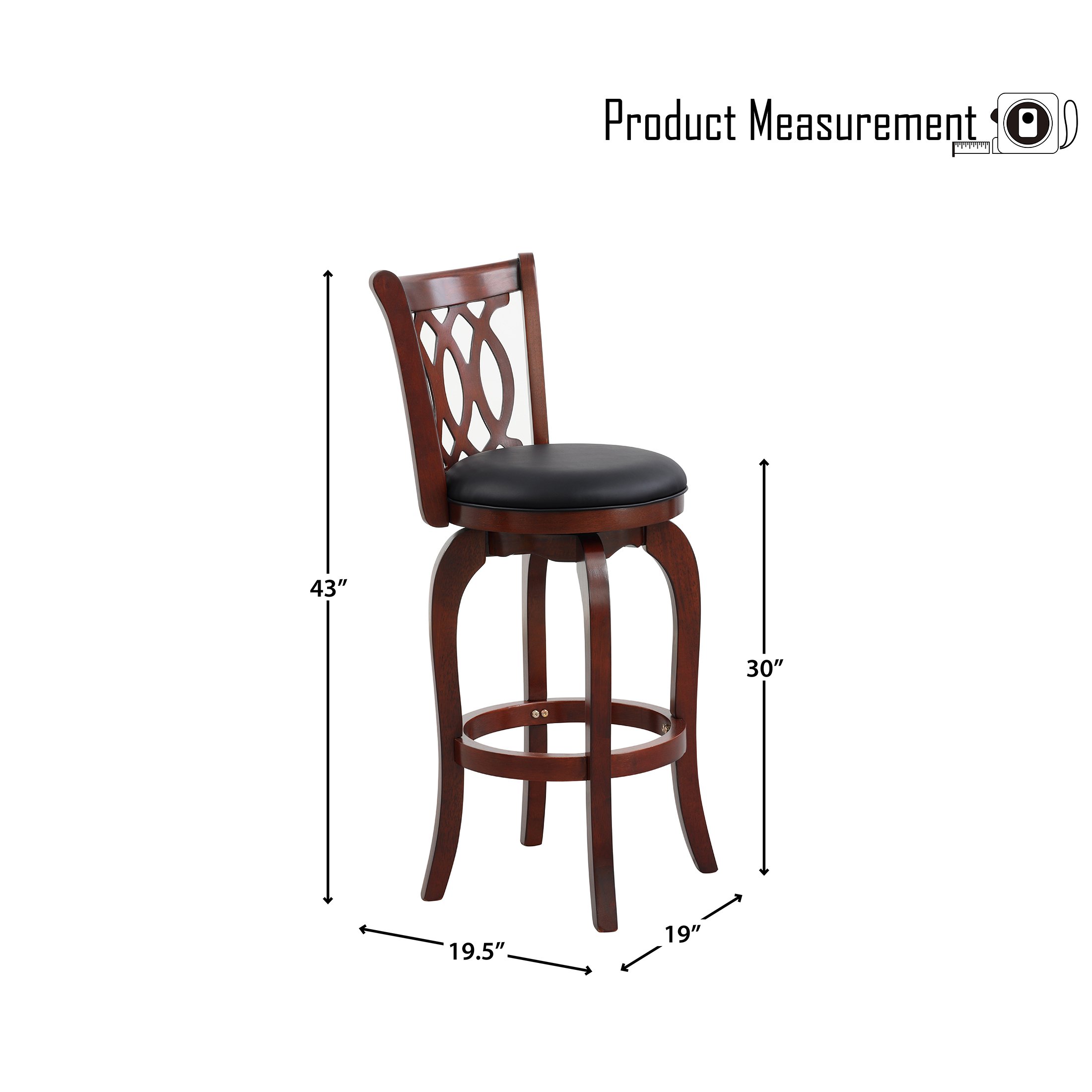 OakvillePark Odelia Scroll Back Swivel Barstool, Pub Height, Cherry