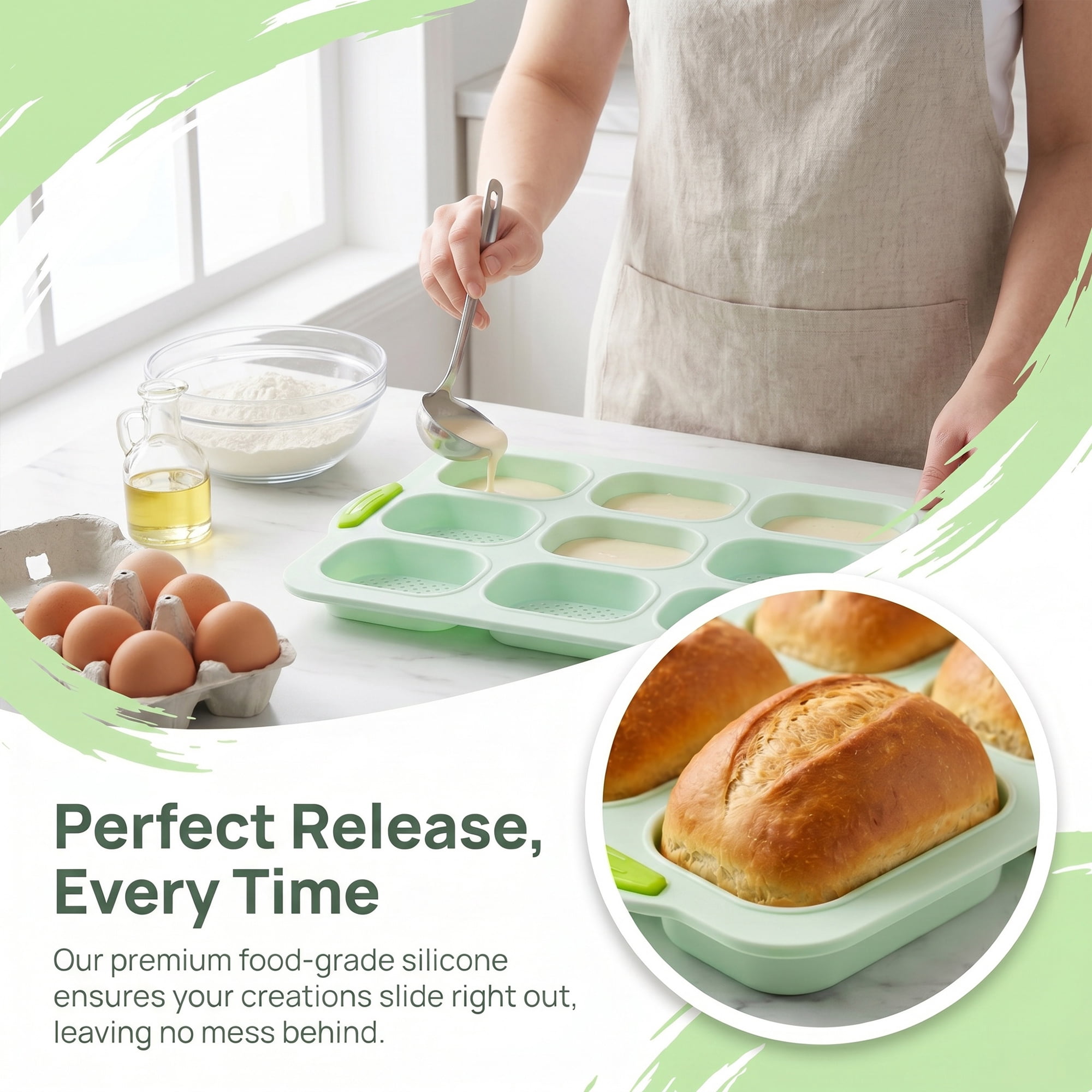 Unique Bargains Baking Pan 9-Cell Ventilated Tray with Handles Mint Green 13.2"x9.3"x1"