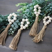 AURORA TRADE Napkin Rings Farmhouse Natural White Wooden Beads Tassels,4PCS