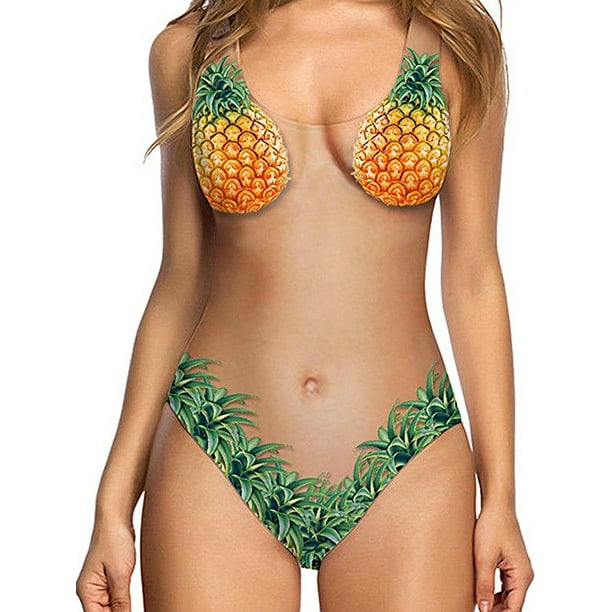 Frecoccialo Funny Swimsuits Print Bikinis Set One Piece Backless Hairy  Woman Bathing Suits - Walmart.com
