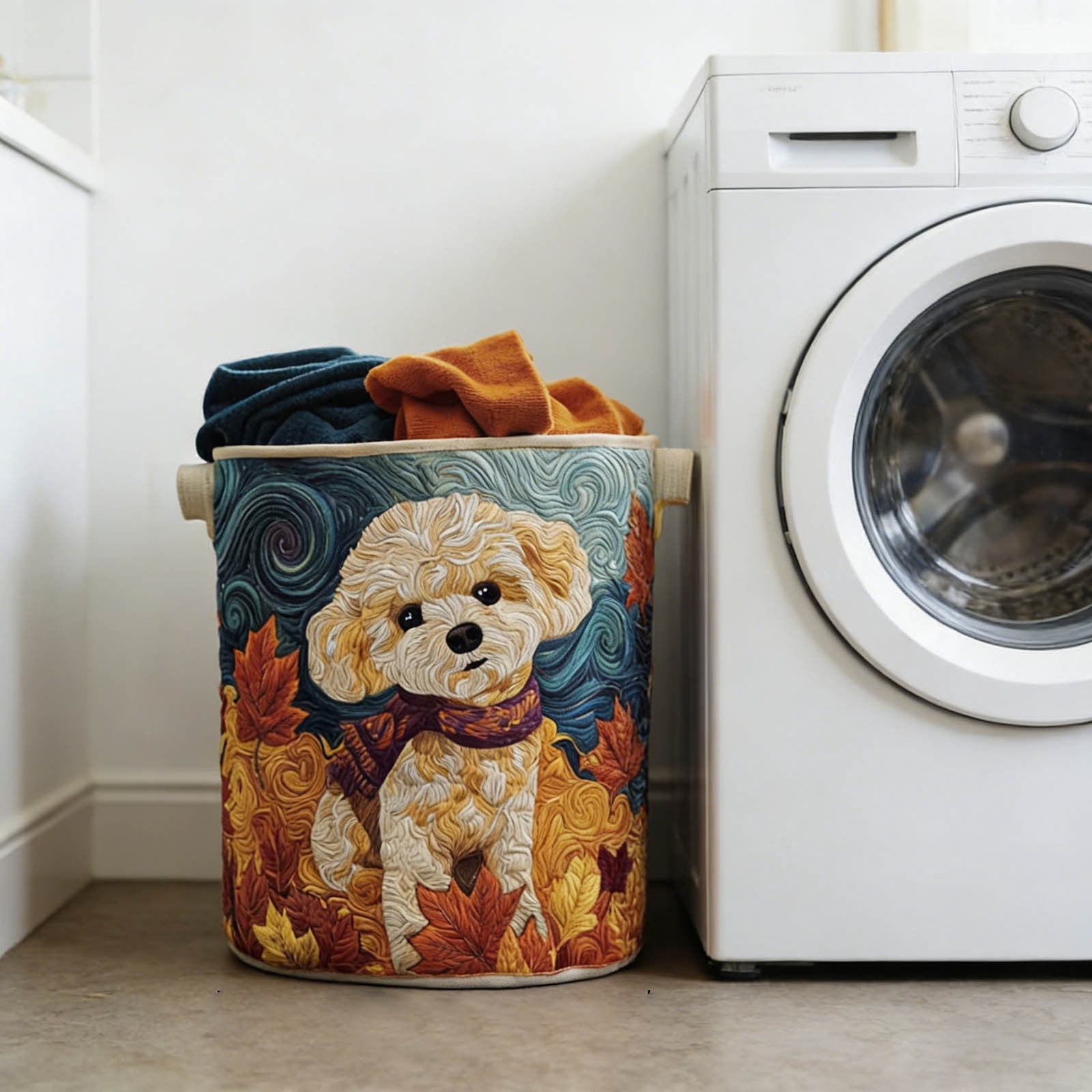 Quilted Laundry Basket with Handles, Boho Floral Fabric Storage Hamper, Large Soft Quilted Laundry Basket for Bedroom, Laundry Room,Clothes & Toys (Dog Paw Pattern)