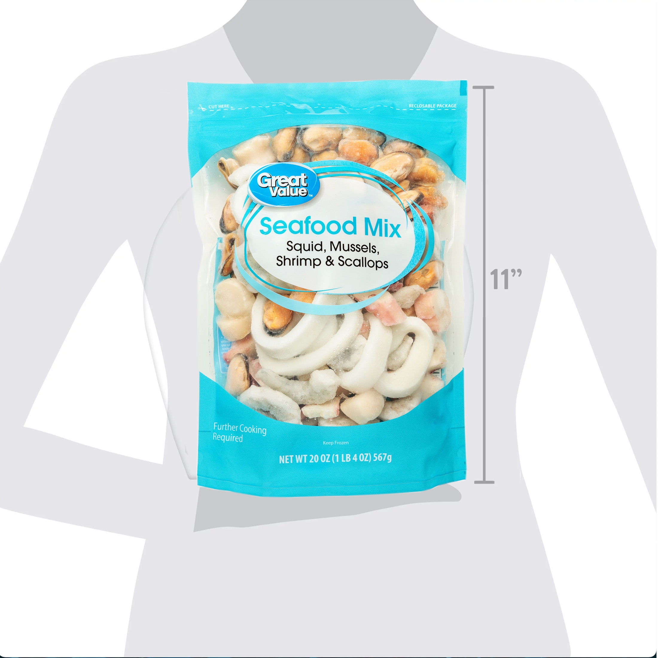 Great Value Frozen Seafood Mix with Squid, Mussels, Shrimp, and Scallops, 20 oz Gluten-Free