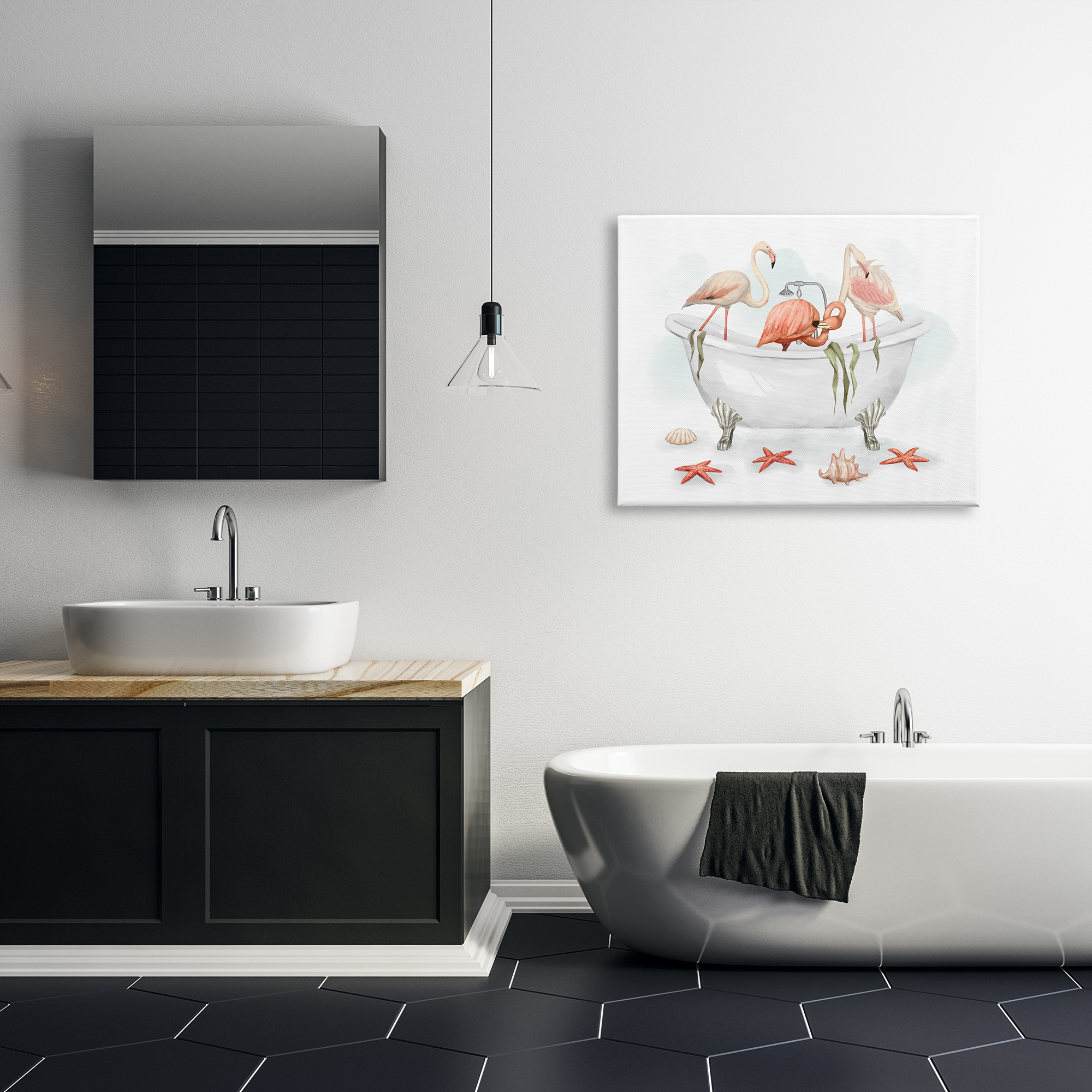 Stupell Industries Flamingo Trio in Nautical Tub Seaside Bathroom, 30 x 40, Designed by Ziwei Li