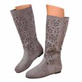 thumbnail image 3 of Mid Calf Boots With Cutout Design Low Heel Retro Boots Color: Grey Size: 40, 3 of 9