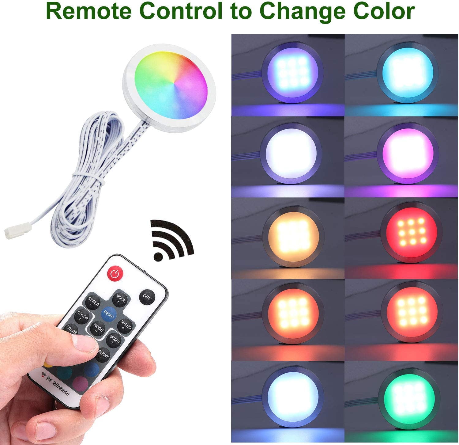 Aiboo RGB Dimmable LED Under Cabinet Lights Kit with Wireless Remote, 6 Lights for Kitchen Counter Ambiance