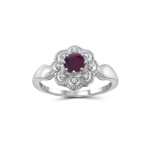 JewelersClub Ruby Ring Birthstone Jewelry – 0.65 Carat Ruby 0.925 Sterling Silver Ring Jewelry with White Diamond Accent– Gemstone Rings with Hypoallergenic 0.925 Sterling Silver