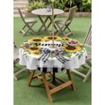 thumbnail image 4 of Outdoor Tablecloth with Umbrella Hole for Patio/Picnic/Party/Camping, Sunflowers Wreath Waterproof Table Cloth Round Cover Washable, Summer Botanical Leaves Flowers Black Plaid (Dia 54"), 4 of 8