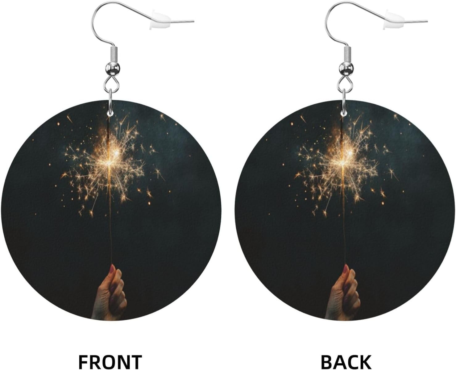 Flash Fireworks Earrings Fine for Women PU Leather Dangle Earrings, Lightweight Round Shape Leather Teardrop Dangly Ear Pendants Jewelry Gift[b376]
