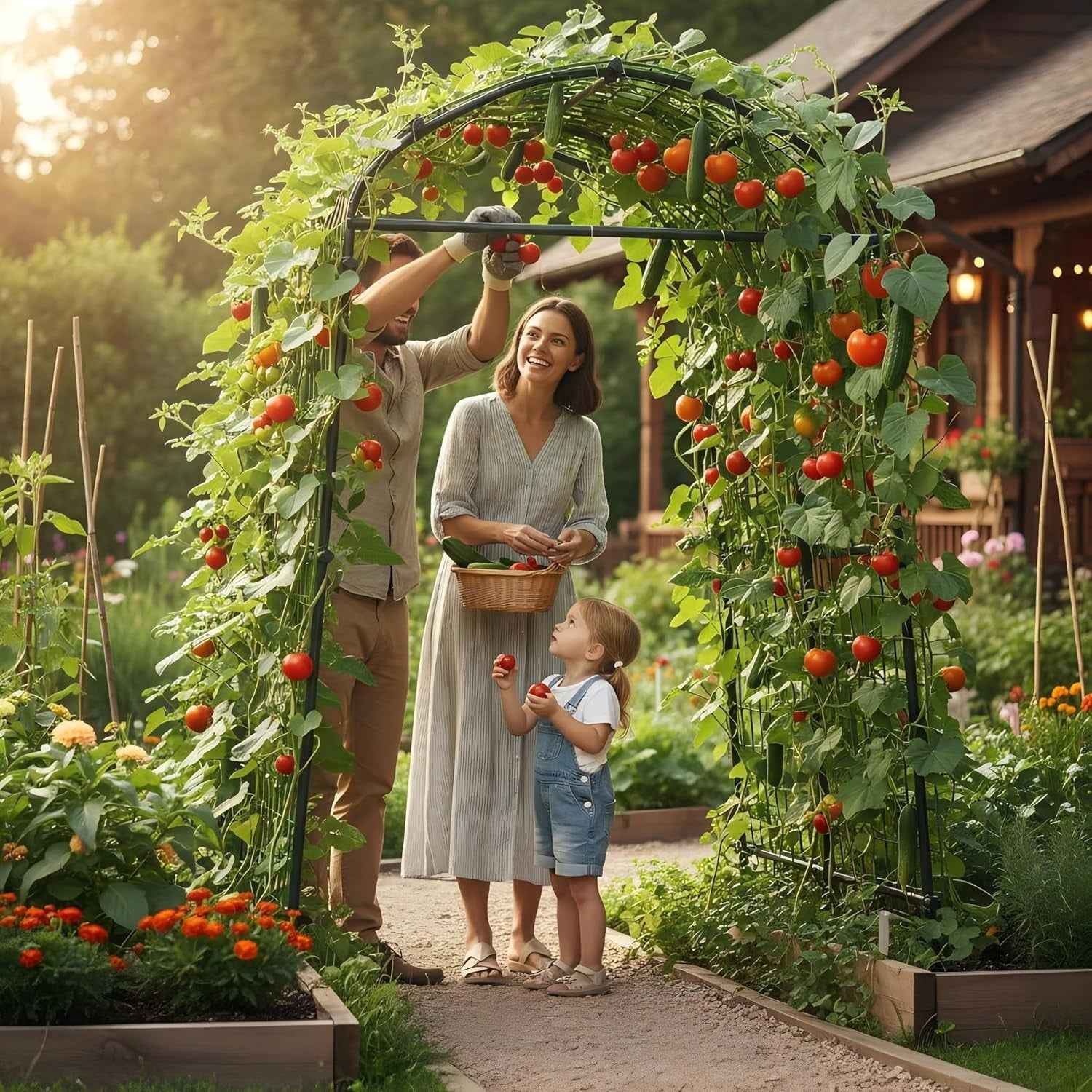 Cucumber Trellis for Raised Bed, 7FT Tall Heavy Duty Metal Garden Arch Support