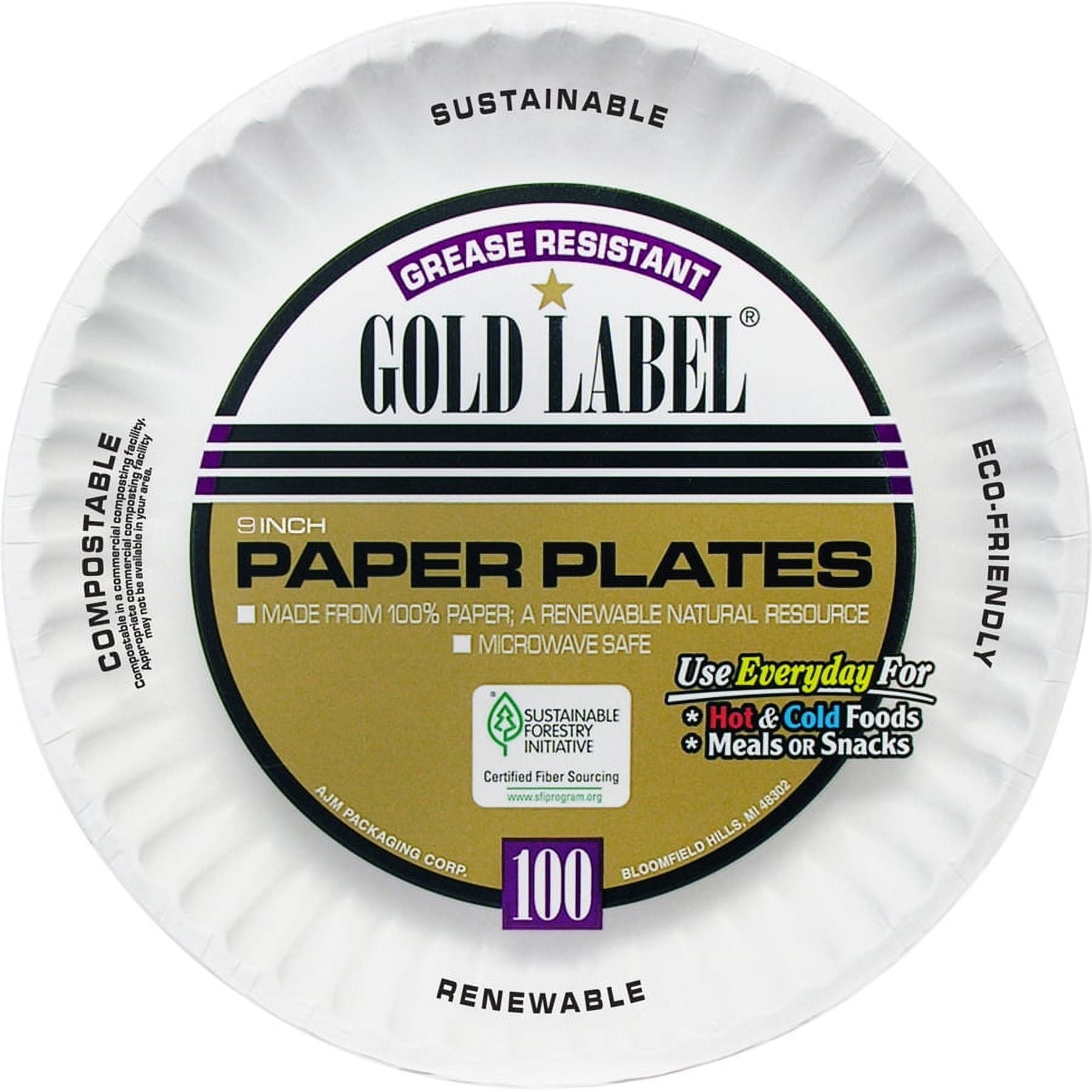 Ajm Paper Plates - Serving - Disposable - Microwave Safe - White - 1000 / Carton
