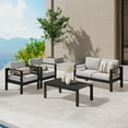 thumbnail image 2 of Superjoe 4 Pcs Outdoor Aluminum Furniture Set All-Weather Patio Sectional Chat Sofa Conversation Set Loveseat Coffee Table Black Frame Light Gray Cushion, 2 of 8