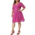 thumbnail image 4 of Agnes Orinda Women's Plus Size Cocktail Party Wedding Dress V Neck Lace Swing Midi Dresses 2X Hot Pink, 4 of 5