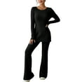 thumbnail image 2 of Women'S 2 Piece Matching Lounge Set Long Sleeve Top Wide Leg Pants Casual Sweatsuit Black S, 2 of 8