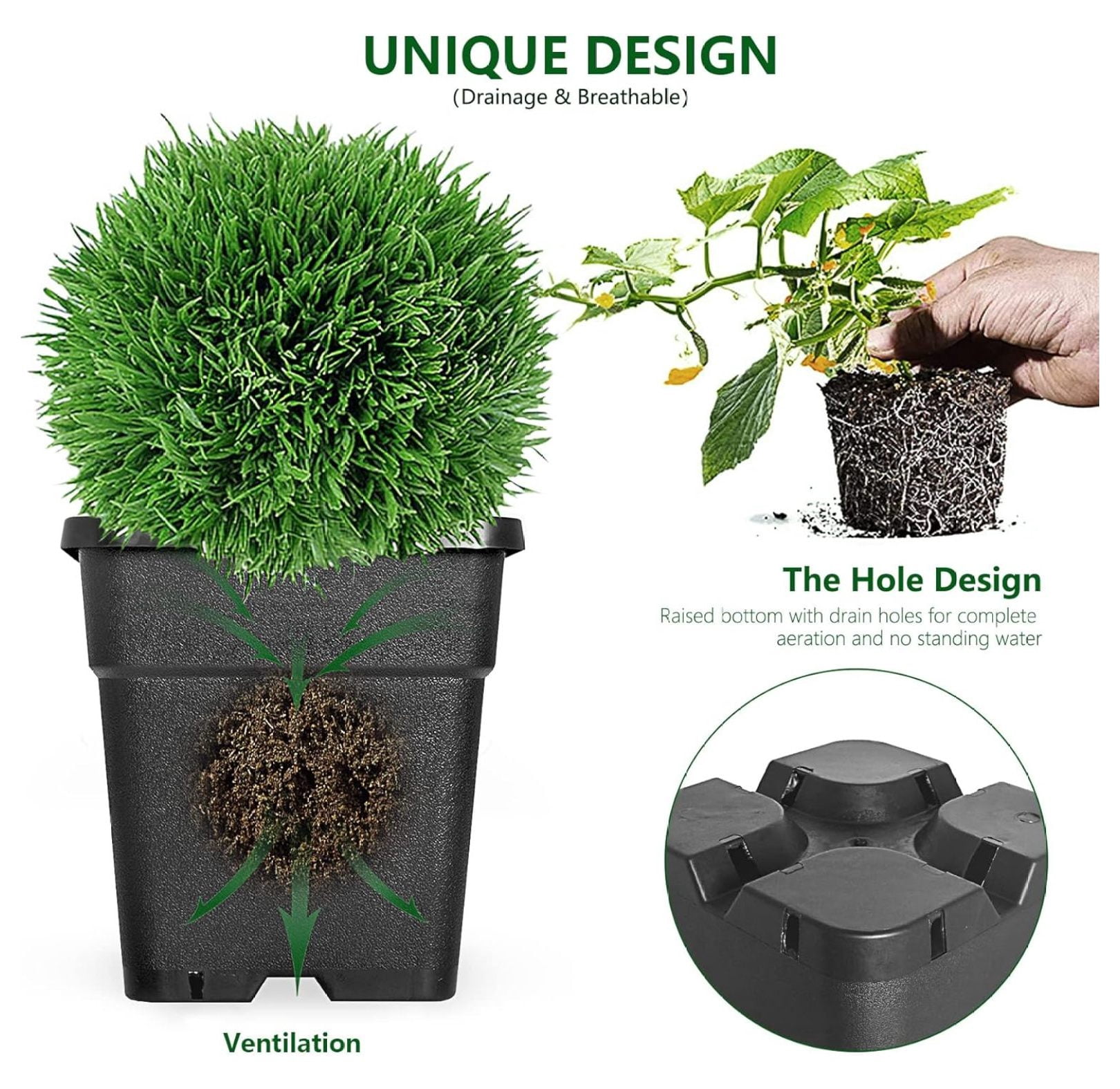 RainMan 10-Pack 5 Gallon Nursery Pots, Square Plant Containers for Indoor/Outdoor Use, Black Plastic Gardening Pots, Flower & Vegetable Grow Pots