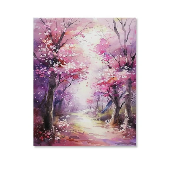 Watercolor Cherry Blossom Forest Poster Canvas- Perfect for Wall Artrations,Dining Room Decor, Bedroom Art, Wall Decor Living Room, Wall Art, Frameless 8x10inch