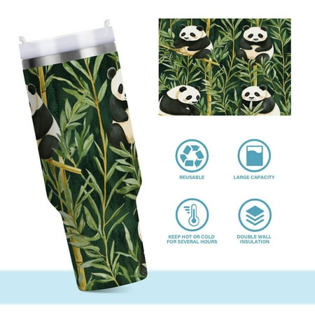 

DIXRUYEE Steel Water Bottles Tumbler Creative Pandas in Lush Green Forest Pattern 40oz/30oz