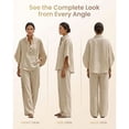 thumbnail image 6 of Women's Batwing Sleeve Linen Cotton Two-Piece Set, Casual Shirt & Wide Leg Pants Outfit, Breathable Loose Fit, 6 of 6
