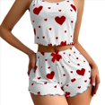 thumbnail image 3 of Conjunto de Pijama de 2 Piezas con Estampado Gráfico para Mujer, Top Corto y Pantalones Cortos de Verano, Conjuntos de Ropa de Dormir Acanalados. y Rojo L, 3 of 6