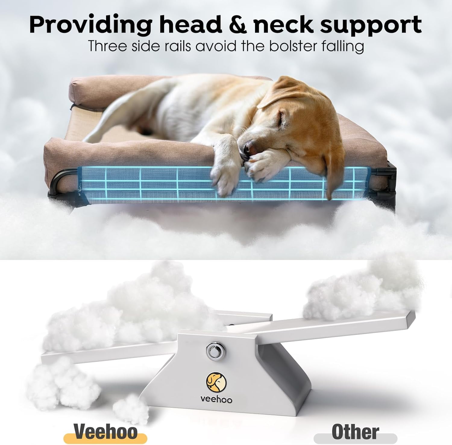 Elevated Raised Dog Bed-Cooling Outdoor Dog Cot Bed for Large Sized Dogs Three-Sided Fence Raised Pet Cot with Mesh & No-Slip Feet Dog Hammock Bed with Removable Bolster-47 x 29" Beige Coffee
