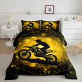thumbnail image 2 of Feelyou Modern Speed Sports Queen Comforter Set, Extreme Motorcycle Bedding Sets, Glitter Gold Honeycomb Reversible Bedding Comforter Set, Lightweight Room Decor, 3 Pieces, 2 of 8