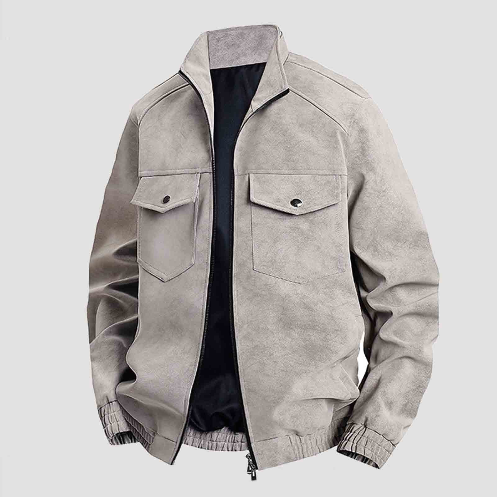 AnuYalue Mens Big and Tall Faux Leather Jacket Windproof Stand Collar Outerwear Fall Winter Warm Jackets Full Zip Long Sleeve Coat