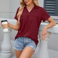 thumbnail image 4 of WREESH Women's Business Casual Collared Blouse Solid Color Stand-Up Collar Short Sleeve Shirt Wine, 4 of 8