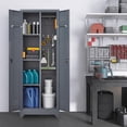 thumbnail image 5 of 65" H Garage Storage Cabinet, Broom Closet Cabinet with Adjustable Shelves, Metal Utility Cabinets with Pegboard and Hanging Rod for Garage,Home Office,Grey, 5 of 8