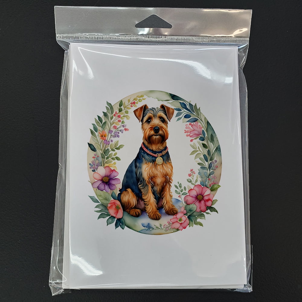 Welsh Terrier and Flowers Greeting Cards and Envelopes Pack of 8 7 in x 5 in