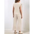 thumbnail image 5 of Two Piece Sets for Women Summer Vacation Outfits Cap Sleeve Tops Lounge Matching Sets Clothing Beige XL, 5 of 9