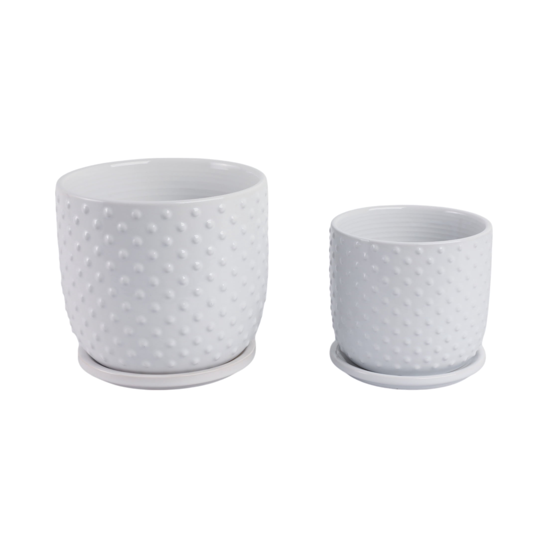 Decorative Ceramic Flower Pots Planters with Saucer - Stylish Modern Indoor and Outdoor Plant Pots for Home Decor - Pots for Plants for Living Room, Patio Plant Stand - Set of 2, 8", 6", White