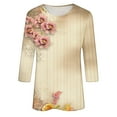 thumbnail image 5 of CYMMPU Flower Pattern 3/4 Sleeve Summer Trendy Shirts Round Neck Blouses for Women Dressy Casual Tunic Tops Loose Fit Spring Tops Lightweight Basic Tees Pink S, 5 of 5