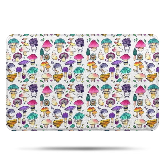 Colorful Mushroom Cartoon White Pattern Bathroom Rugs Mat,Non Slip Microfiber Bathroom Rug,Rubber Backing,Soft Bathroom Mats for Bathroom Floor,Tub and Shower,17x27in(43x68cm)