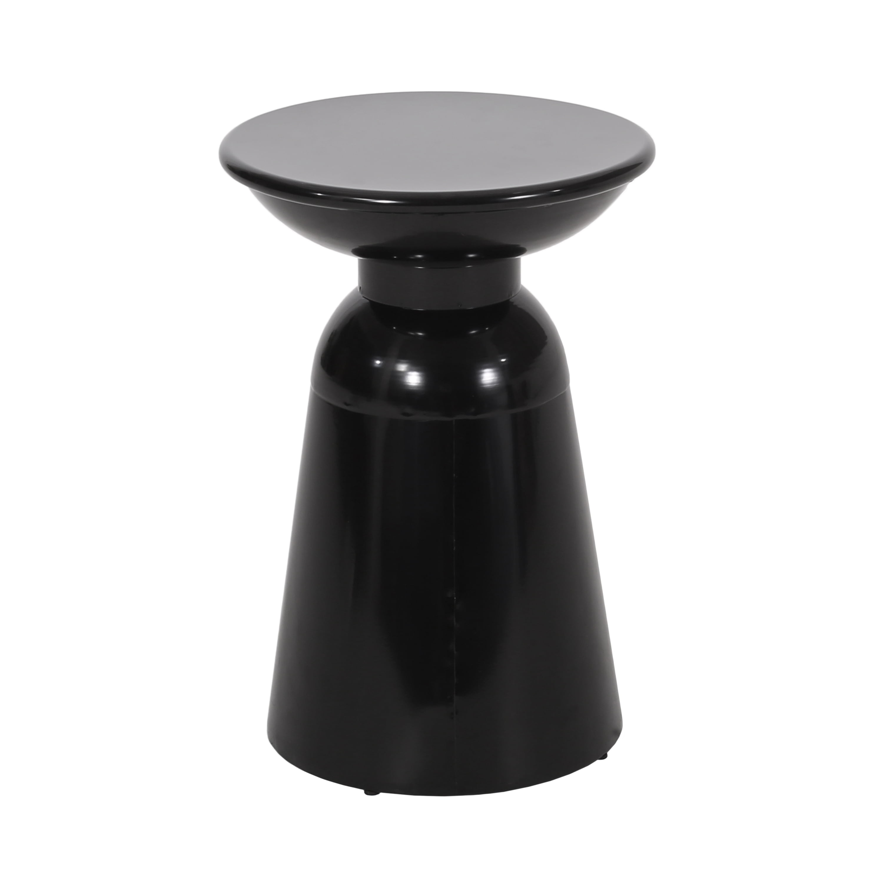 Outdoor Side Table Set of 2, Iron Frame Flared Style Accent Tables for Patio Garden, Black
