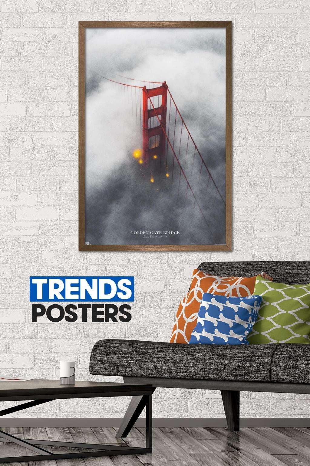 San Francisco - Foggy Bridge Wall Poster, 22.375" x 34", Framed