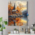 thumbnail image 4 of Qisvanset 12x16 Inch Autumn Lake Cabin Canvas Wall Art, Fall Foliage Reflection Rustic Landscape Home Decor, 4 of 8