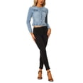 thumbnail image 3 of INSPIRE CHIC Women's Button Down Collarless Long Sleeve Cropped Denim Jacket M Light Blue, 3 of 8