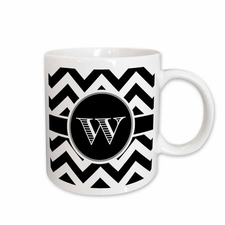 

3dRose Black and white chevron monogram initial W Ceramic Mug 15-ounce