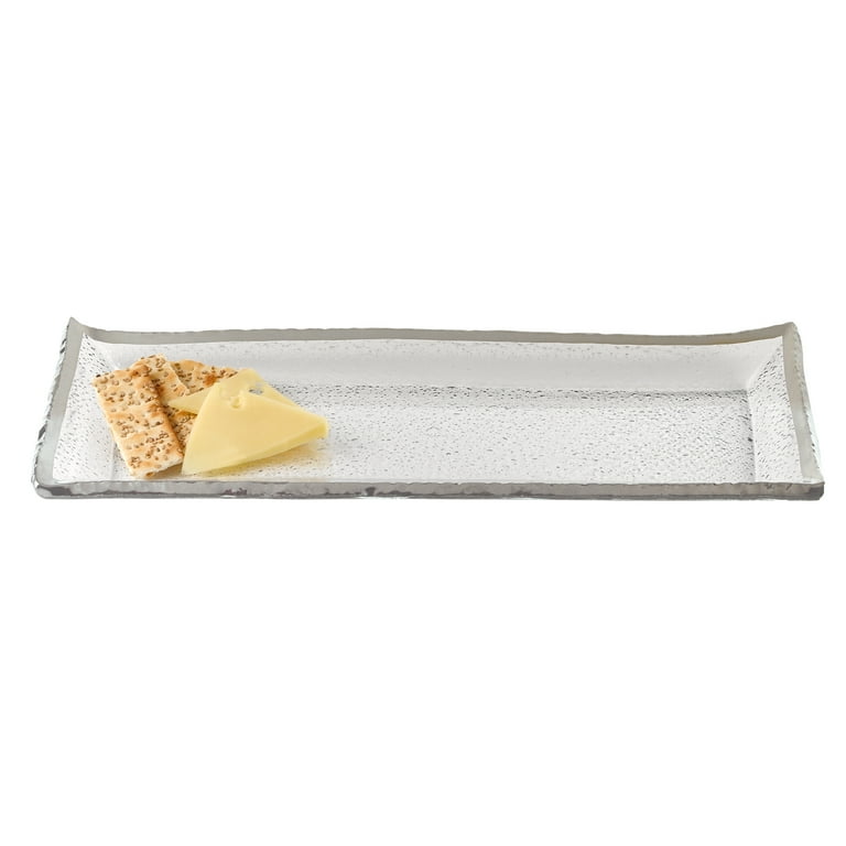 18 Mouth Blown Rectangular Edge Silver Serving Platter Or Tray 18 Mouth Blown Rectangular Edge Silver Serving Platter Or Tray