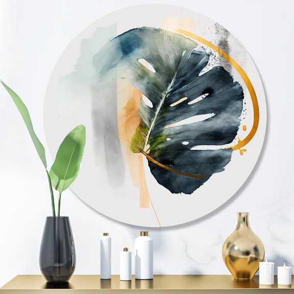 Designart "Philodendron Leaf Green I" Floral Leaves Metal Round Wall Art Prints