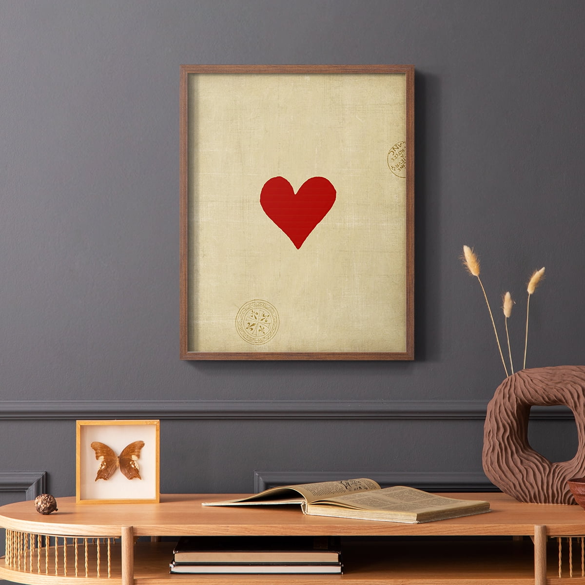 Heart Framed Print in Brown Solid Wood Framed Print No Nail Hanging