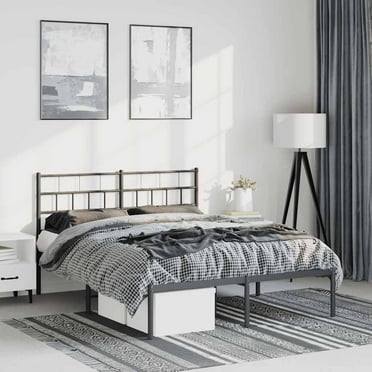 vidaXL Black Metal Queen Bed Frame with Headboard, Heavy-Duty, Under-Bed Storage, No Mattress