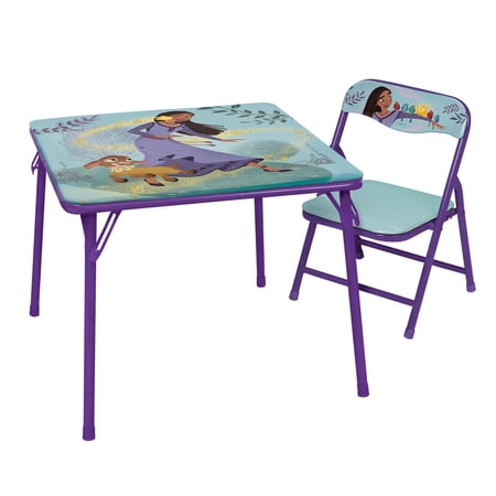 Disney Wish Jr Kids Asha and Valentino Activity Table and Chair Set, Bright Colors 2-Piece, Washable