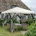 thumbnail image 4 of Ainfox 10x10 ft Patio Gazebo Outdoor with Solar LED Lights and Mosquito Netting Curtains ,Beige, 4 of 8